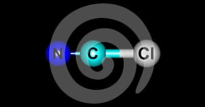 Cyanogen chloride molecular structure isolated on black