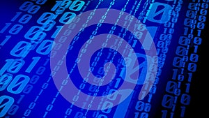 Abstract binary code background with blue backdrop for cyber security and technology concept in digital communication and data