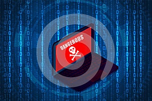 Cyber attack by computer. caution computer dangerous.