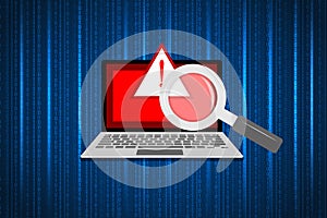 Cyber attack by computer. caution computer dangerous.