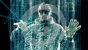 Cyber attack in computer world, machine learning symbol, programming system in global network
