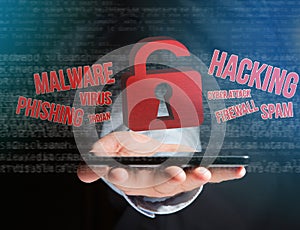 Cyber attack concept on a technology interface