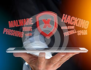 Cyber attack concept on a technology interface