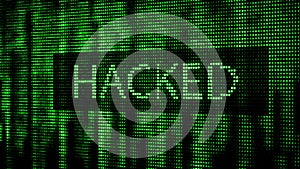 Cyber attack. Digital background green matrix. Binary computer code. Computer screen error templates. 3d rendering
