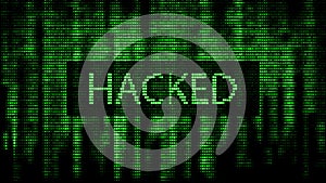 Cyber attack. Digital background green matrix. Binary computer code. Computer screen error templates. 3d rendering