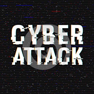 Cyber Attack glitch text. Anaglyph 3D effect. Technological retro background. Hacker application, malware, virus concept