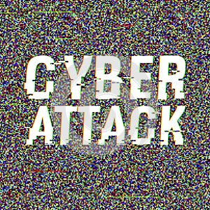 Cyber Attack glitch text. Anaglyph 3D effect. Technological retro background. Hacker application, malware, virus concept