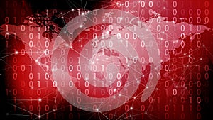 Cyber attack on global network reveals binary code dots and lines, exposing vulnerability in cyber security and digital world