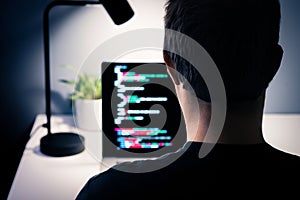 Cyber attack by hacker. Ransomware software or malware. Data hack with computer. Developing code on screen. Cybersecurity fraud.