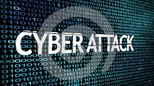 Cyber Attack inscription over 3d blue binary code digits stream