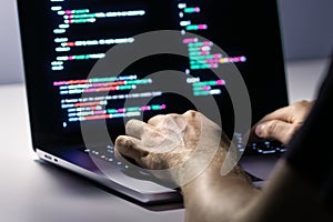 Cyber attack or malware hacker. Cyberattack to computer data. Cybersecurity. Ransomware code. Security software against spyware.