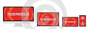 Cyber attack malware wannacry or maze ransomware virus encrypted files and lock on PC, Labtop, Tablet and Mobile phone concept.