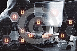 Cyber attack in process with hacker using laptop