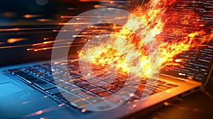 Cyber Attack Thwarted by Firewall with Visual Effects on Laptop