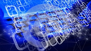 Cyber attack using computer algorithm, lines connect the dots