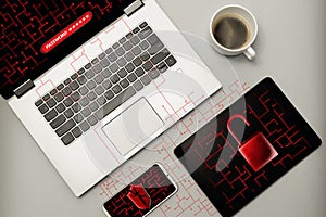 Cyber attack and virus detected concept. photo