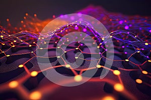 Cyber big data flow. Blockchain data fields. Network line connect stream. Concept of AI technology, digital communication, science