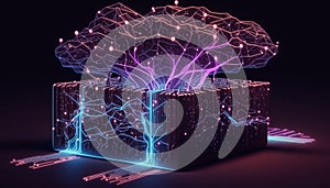 Cyber big data flow. Blockchain data fields. Network line connect stream.