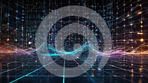 Cyber big data flow. Blockchain data fields. Network line connect stream.