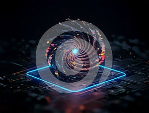 Cyber big data flow. Blockchain data fields. Network line connect stream. Concept of AI technology, digital communication, science