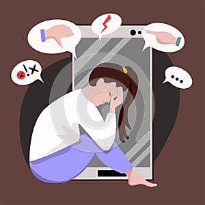 Cyber bullying concept. vector flat cartoon illustration