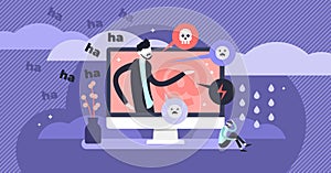 Cyber bullying vector illustration. Flat tiny web violence persons concept.