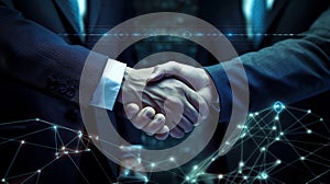 Cyber Business Concept with Network Lines and Shaking Hands
