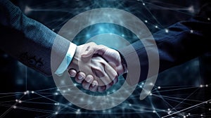 Cyber Business Concept with Network Lines and Shaking Hands
