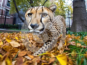 Cyber cheetah sprints urban park