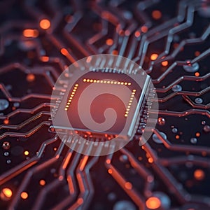 Cyber Chipset with Orange Glow Representing AI Technology
