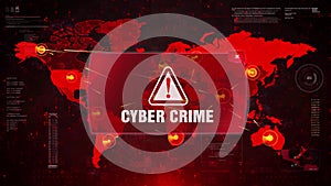 Cyber Crime Alert Warning Attack on Screen World Map.