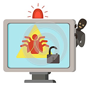 Cyber crime concept. Hacker exploit computer with bugs