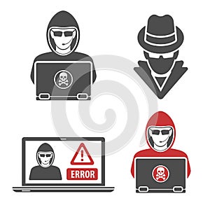 Cyber Crime with Set Logos Hacker Spy