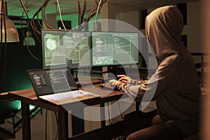 Cyber criminal cracking database password, hacking computer system