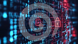 Cyber Data.Cyber security internet and networking.Padlock icons on binary code backgroundData protection privacy concept