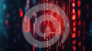 Cyber Data.Cyber security internet and networking.Padlock icons on binary code backgroundData protection privacy concept