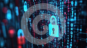 Cyber Data.Cyber security internet and networking.Padlock icons on binary code backgroundData protection privacy concept