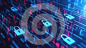 Cyber Data.Cyber security internet and networking.Padlock icons on binary code backgroundData protection privacy concept