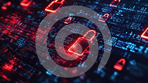 Cyber Data.Cyber security internet and networking.Padlock icons on binary code backgroundData protection privacy concept