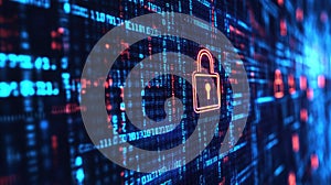 Cyber Data.Cyber security internet and networking.Padlock icons on binary code backgroundData protection privacy concept