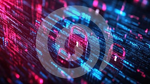 Cyber Data.Cyber security internet and networking.Padlock icons on binary code backgroundData protection privacy concept
