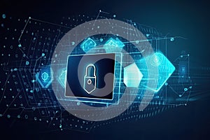 Cyber data protection cybersecurity concept. Padlock with technology background