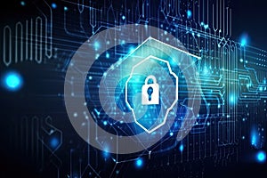 Cyber data protection cybersecurity concept. Padlock with technology background