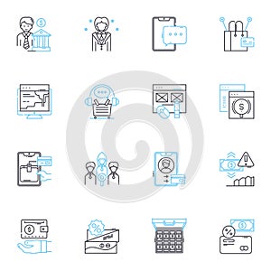Cyber economy linear icons set. Digital, Blockchain, Cryptocurrency, E-commerce, Cybersecurity, Tech-based, Automation photo