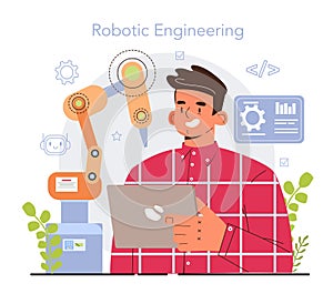 Cyber engineering concept. Robotics' constructing developing and setting