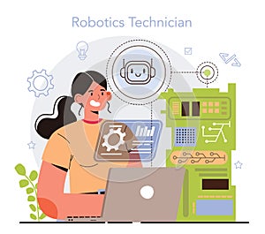 Cyber engineering concept. Robotics' constructing developing and setting