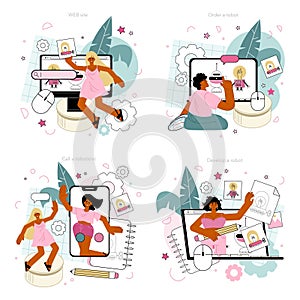 Cyber engineering online service or platform set. Robotics' constructing