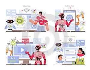 Cyber engineering online service or platform set. Robotics' constructing