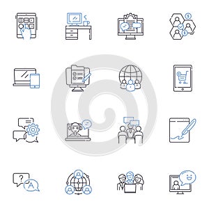 Cyber fairs line icons collection. Virtual, Interactive, Online, Multilingual, Digital, Multimedia, Global vector and