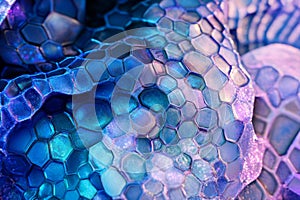 A cyber-fantasy 3D background where hexagonal patterns shift and distort like a glitching digital photo